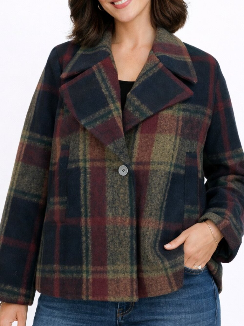 Medium Womens Plaid Jacket Peacoat Fall Winter Coat. College Game Day Layer